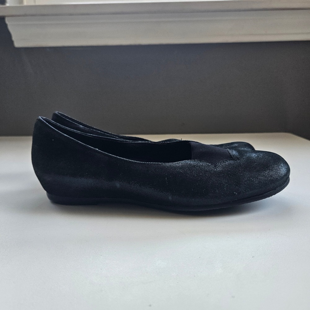 Munro Ballet Flats Women 7M Black Metallic Shimmer Minimalist Formal Hoco Office - Picture 2 of 9